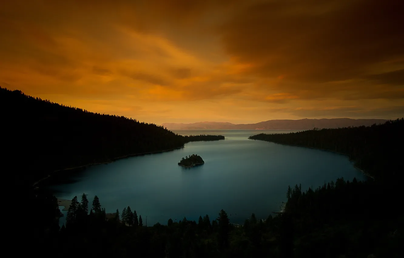 Фото обои закат, озеро, вечер, Калифорния, сумерки, Тахо