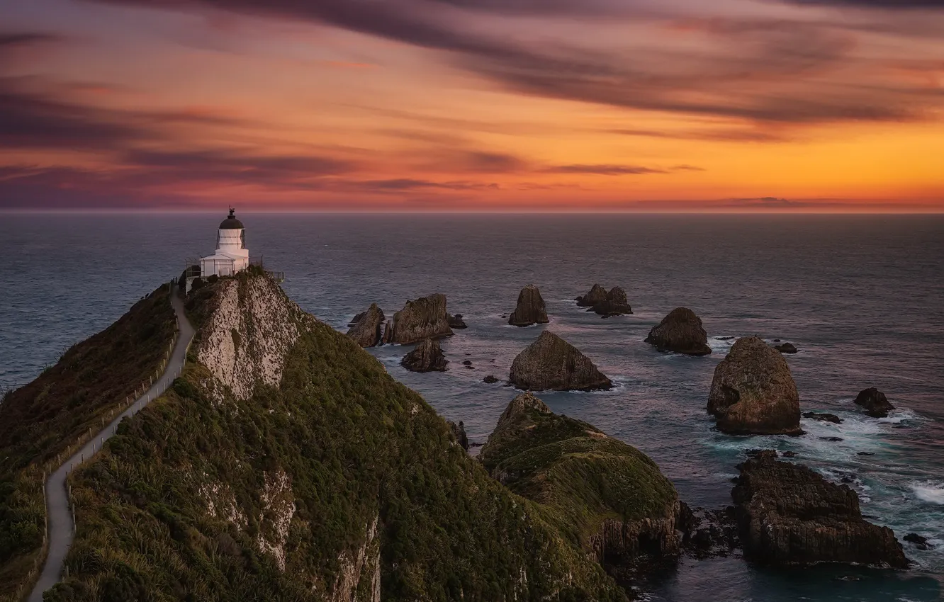 Фото обои twilight, New Zealand, Nugget Point Lighthouse
