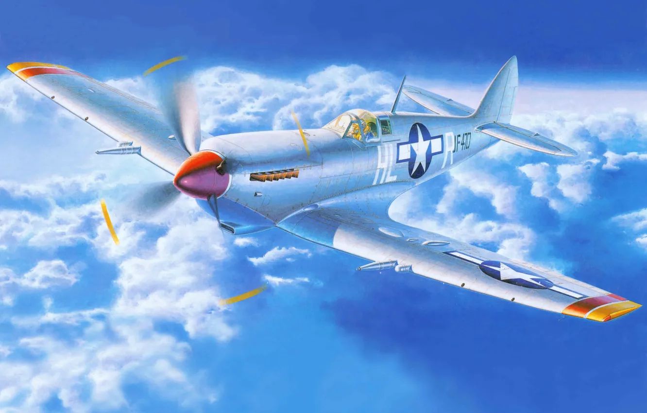 Фото обои самолет, истребитель, арт, английский, Spitfire, Supermarine, WW2., времен