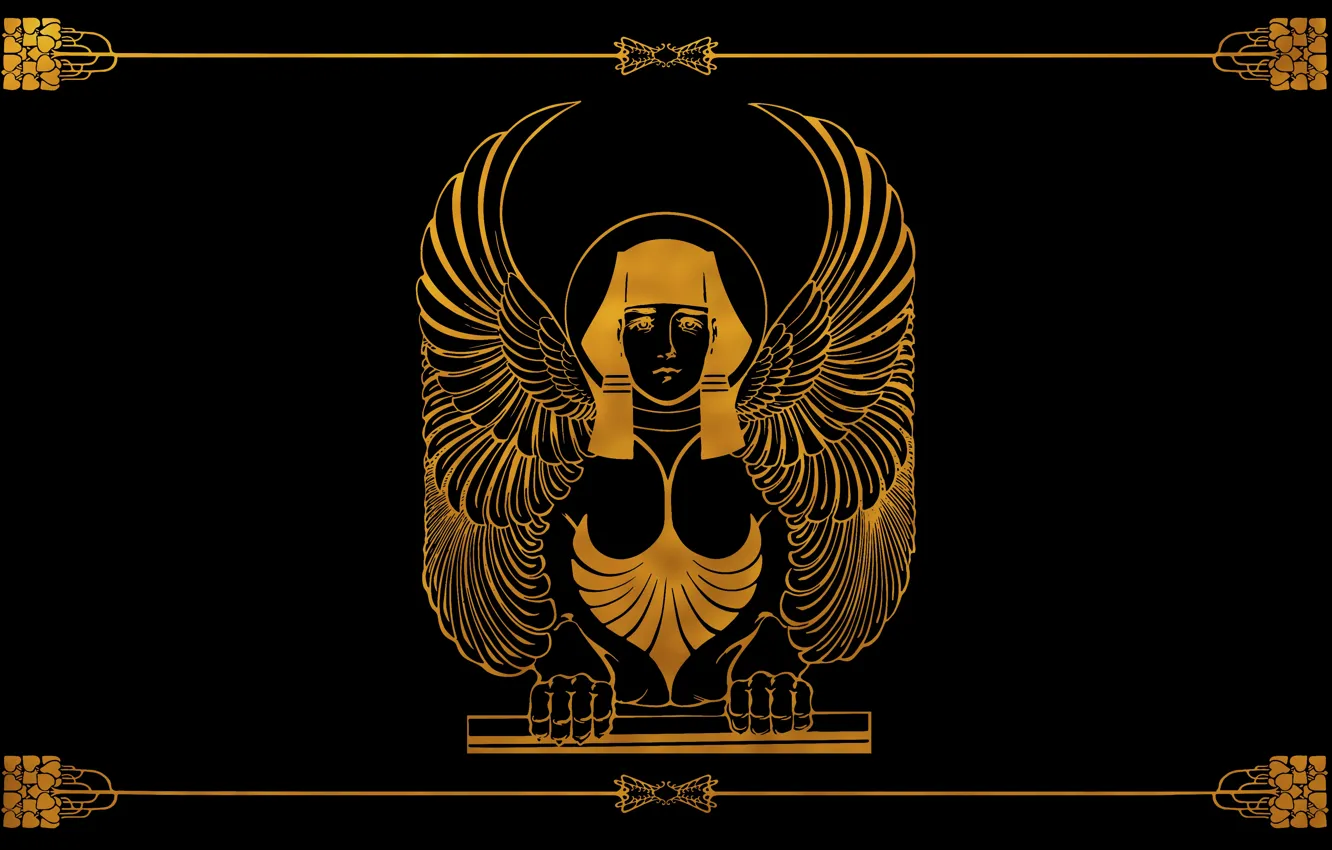 Фото обои стиль, золото, черный фон, vintage, винтаж, сфинкс, sphinx, by Pyrus-acerba