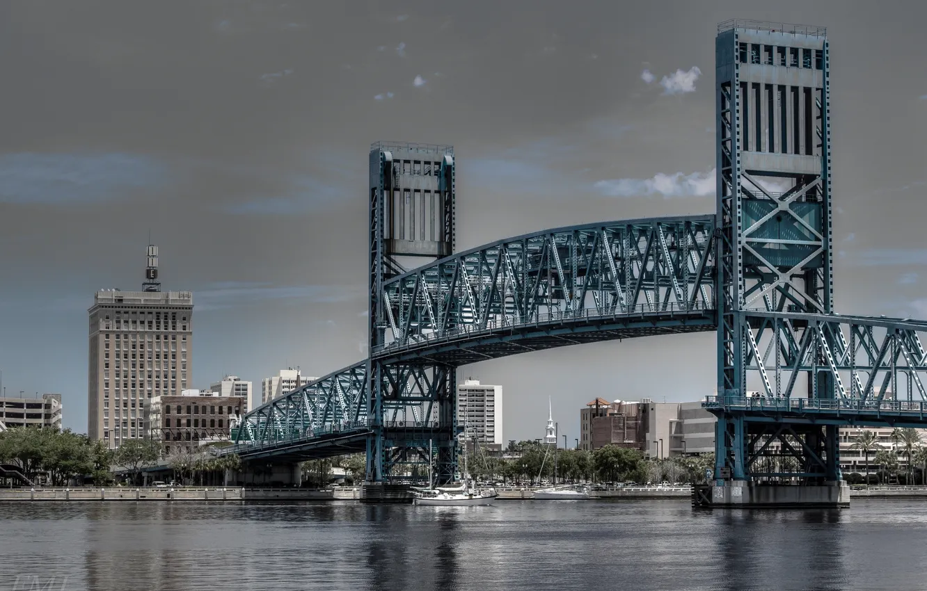 Фото обои мост, река, Флорида, Florida, Jacksonville, Main Street Bridge, Джексонвилл