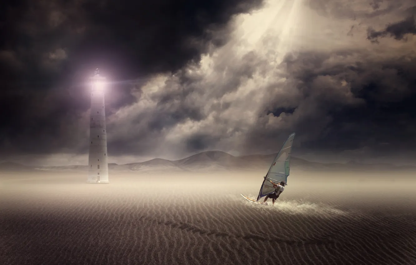 Фото обои песок, спорт, пустыня, человек, маяк