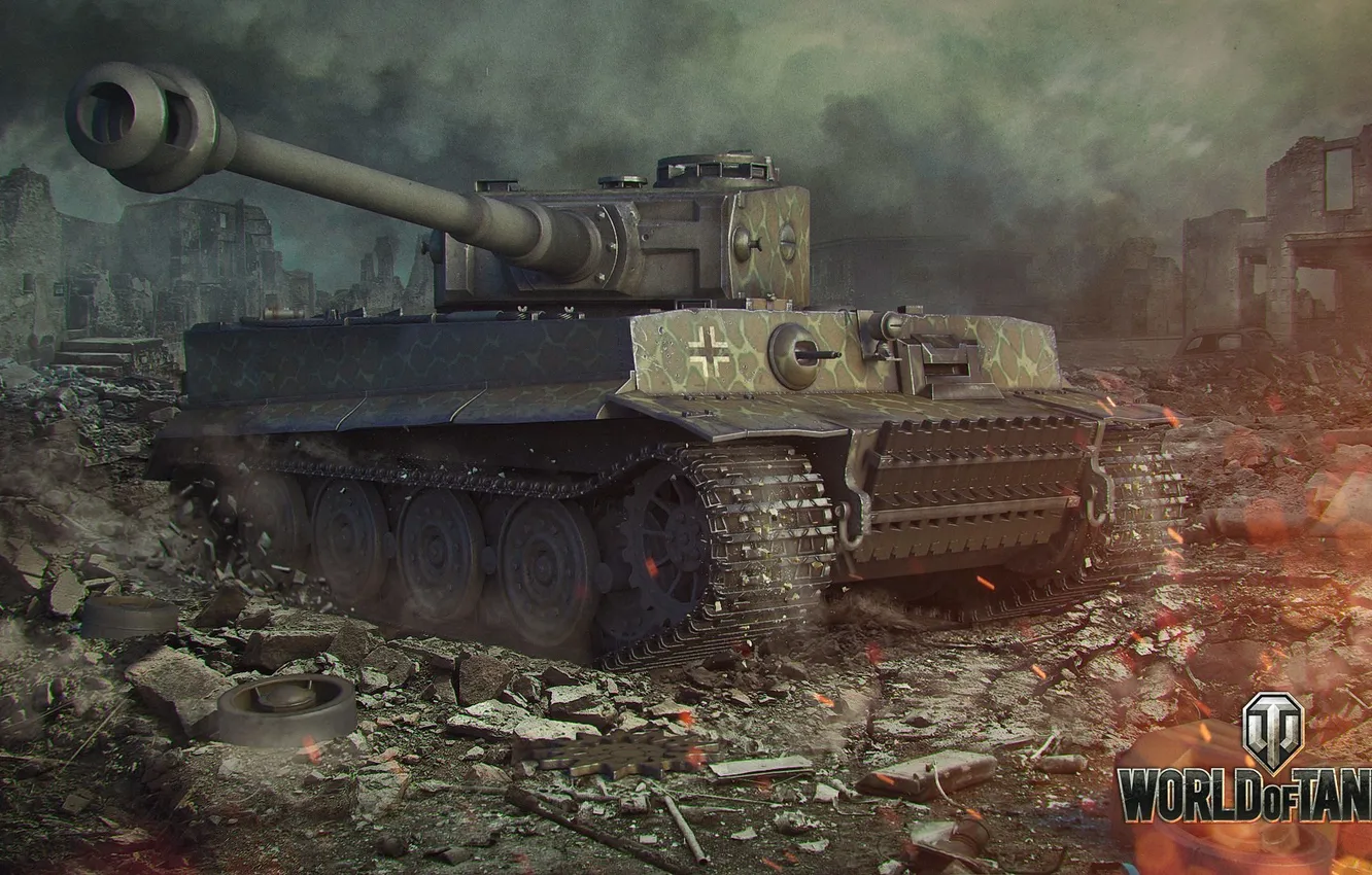 Фото обои разрушения, Тигр, Германия, танк, камуфляж, танки, Germany, WoT