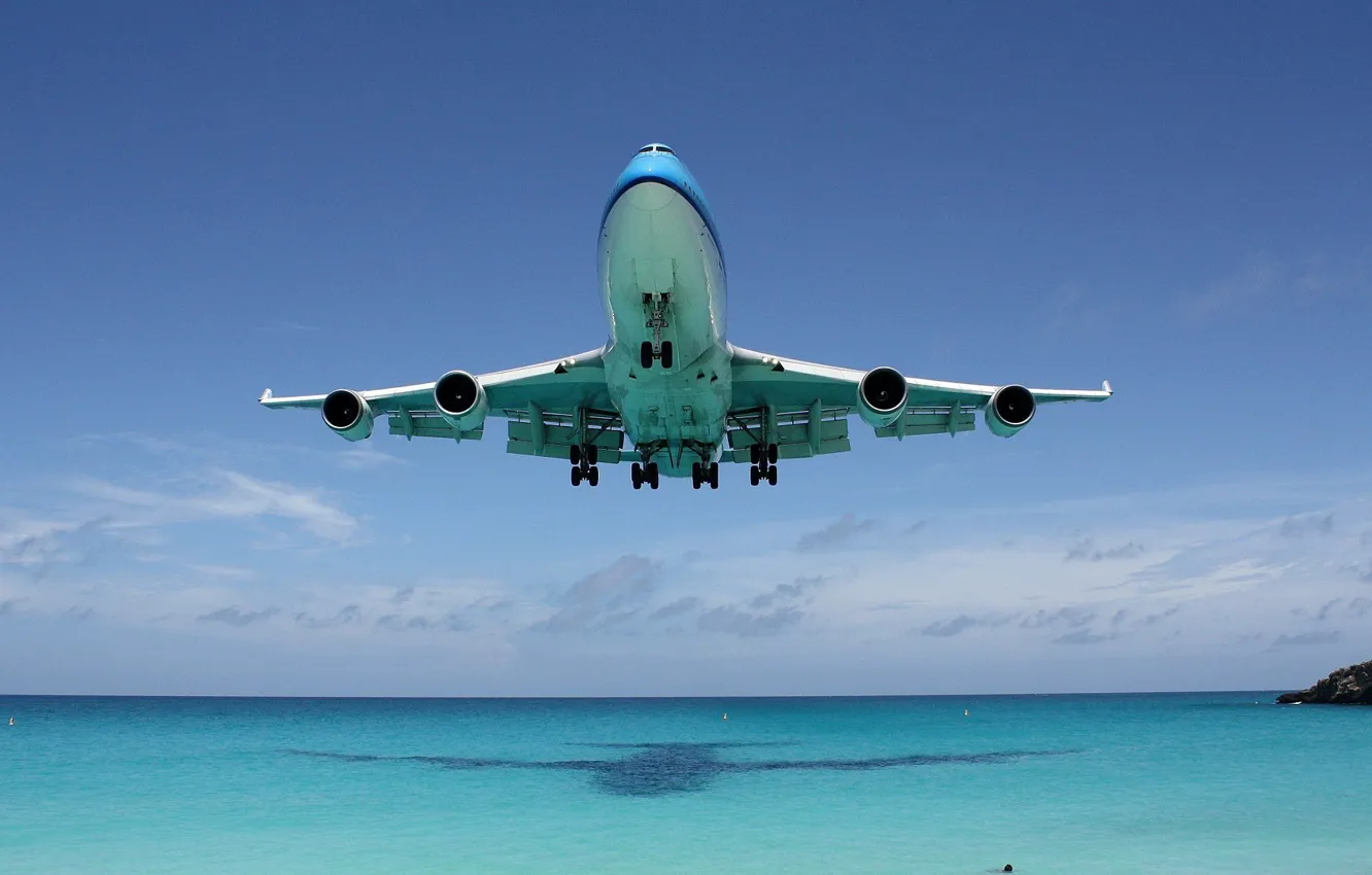 Фото обои океан, тень, Боинг, Boeing 747