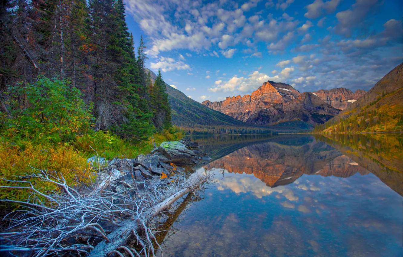 Фото обои лес, небо, горы, озеро, камни, Монтана, США, Lake Josephine