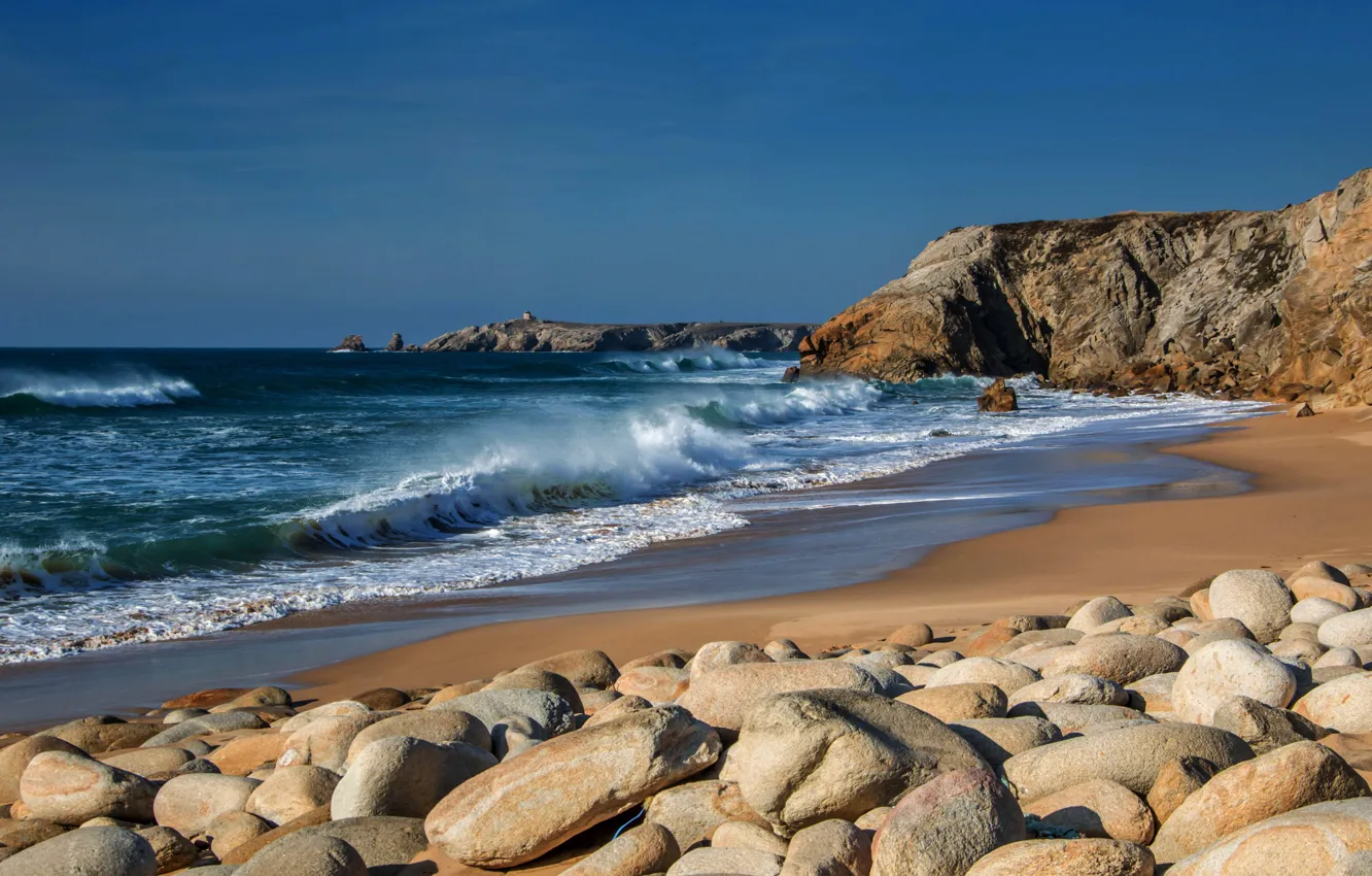 Фото обои камни, побережье, Франция, Море, Киброн