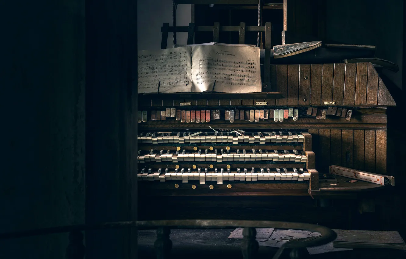 Фото обои ноты, клавиши, орган