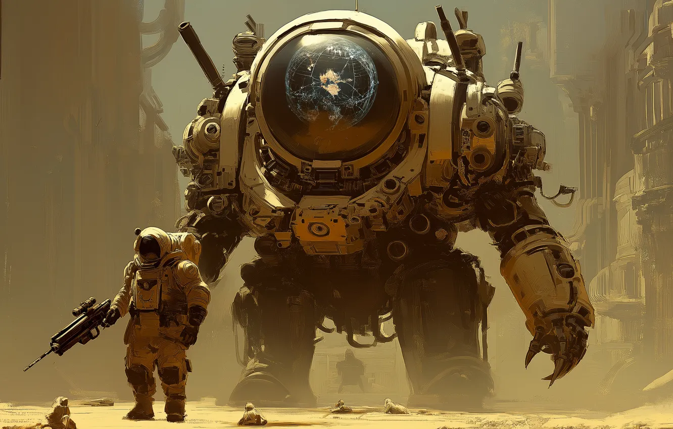 Фото обои Robot, Hyperion, Illustrations, AI Art, City Robot