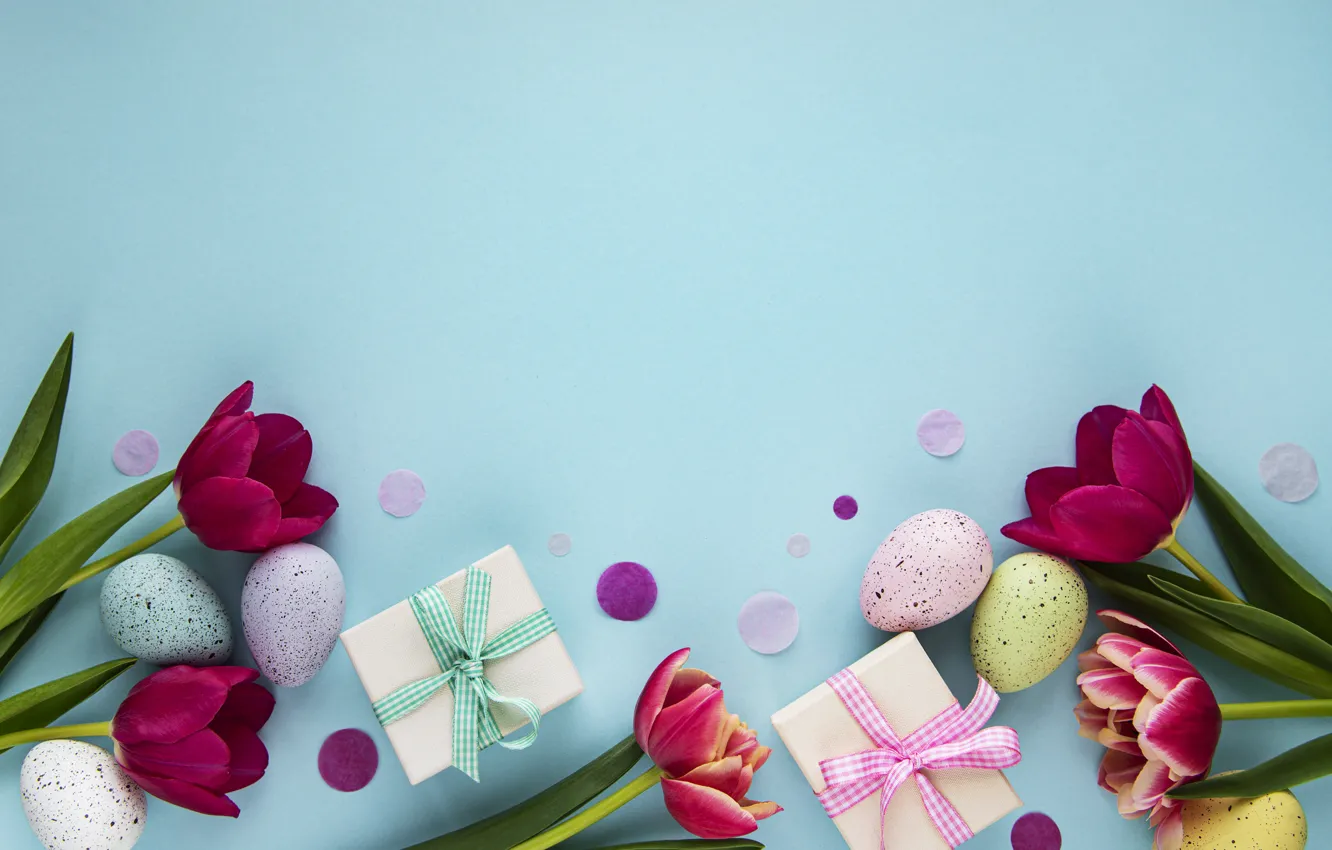 Фото обои цветы, яйца, весна, colorful, Пасха, тюльпаны, happy, pink