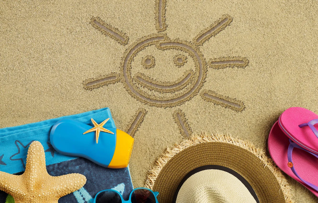 Фото обои пляж, лето, отдых, шляпа, очки, summer, beach, каникулы