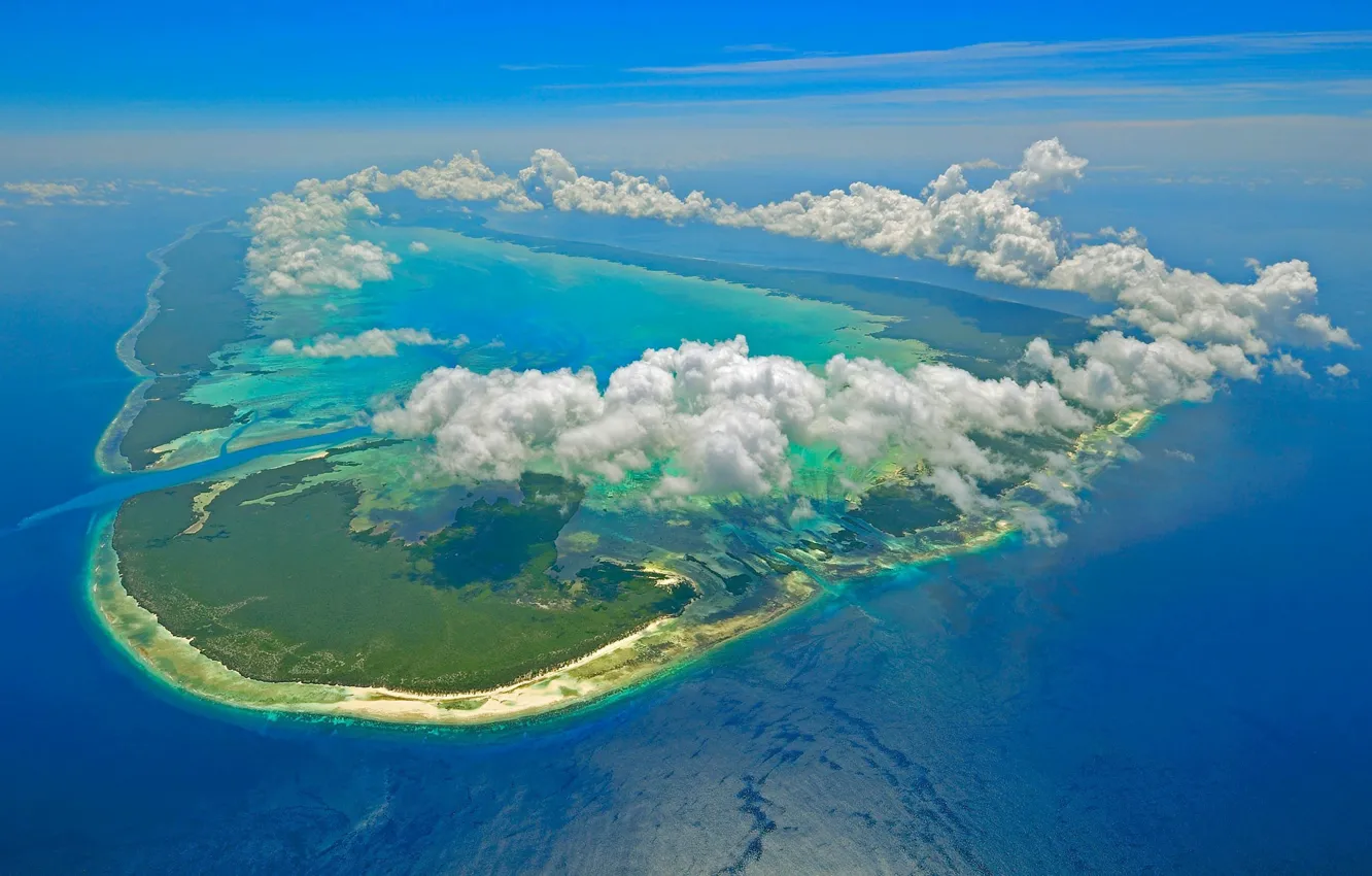 Фото обои облака, остров, Сейшелы, Индийский океан, Альдабра