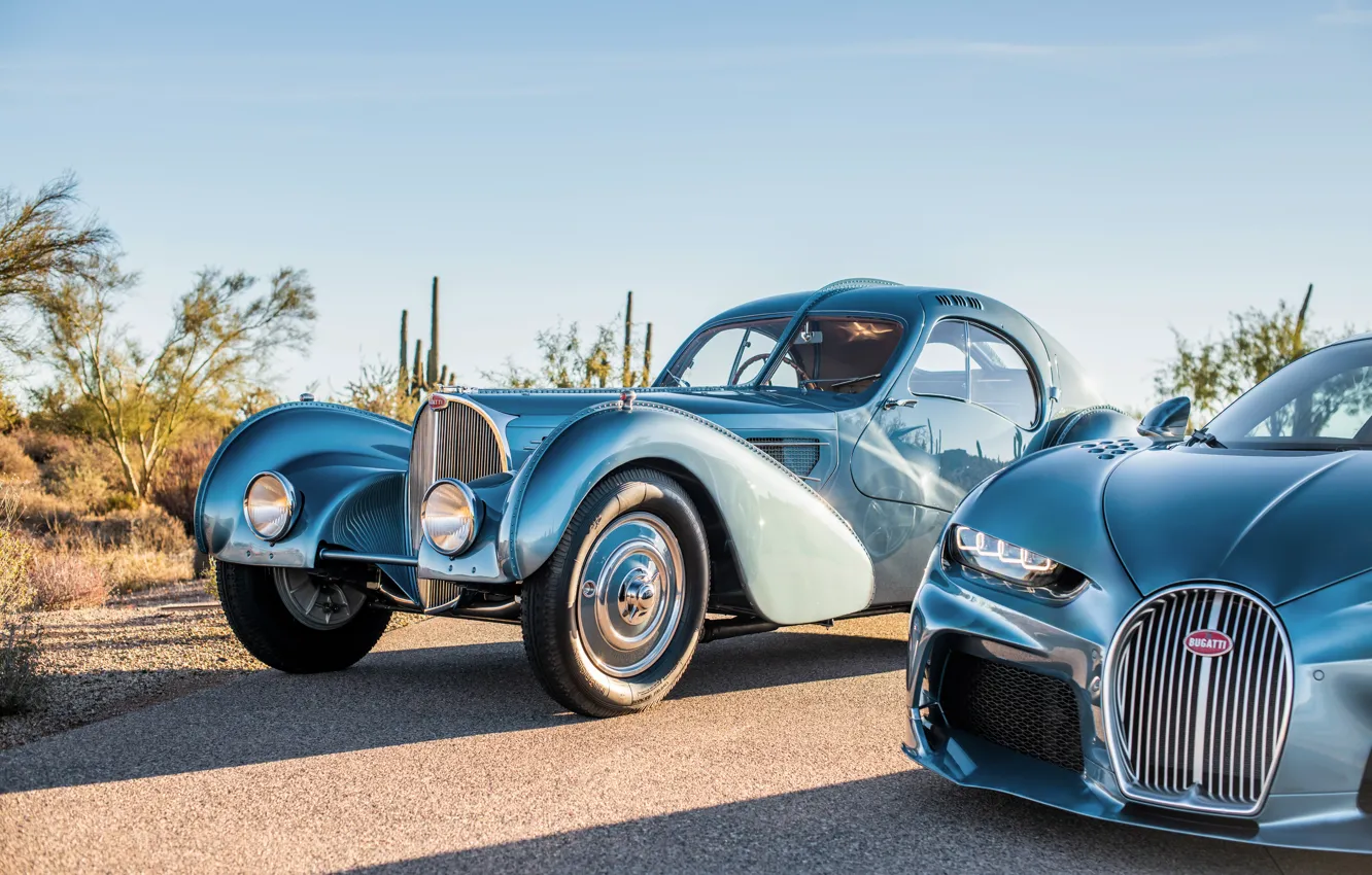 Фото обои Bugatti, cars, front view, Chiron, Bugatti Type 57SC Atlantic, Type 57, Bugatti Chiron Super Sport …