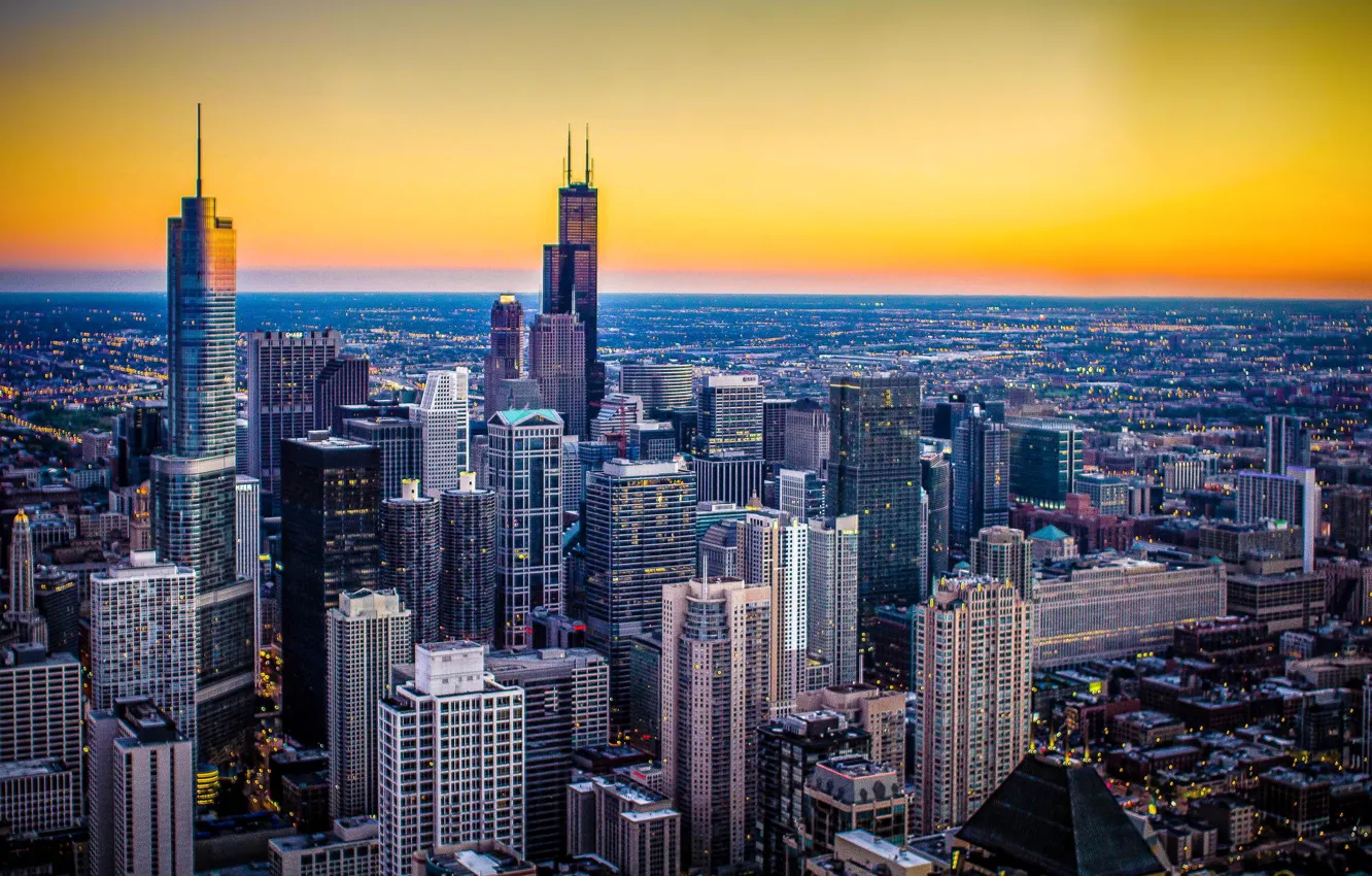 Фото обои город, высота, небоскребы, Чикаго, Иллиноис