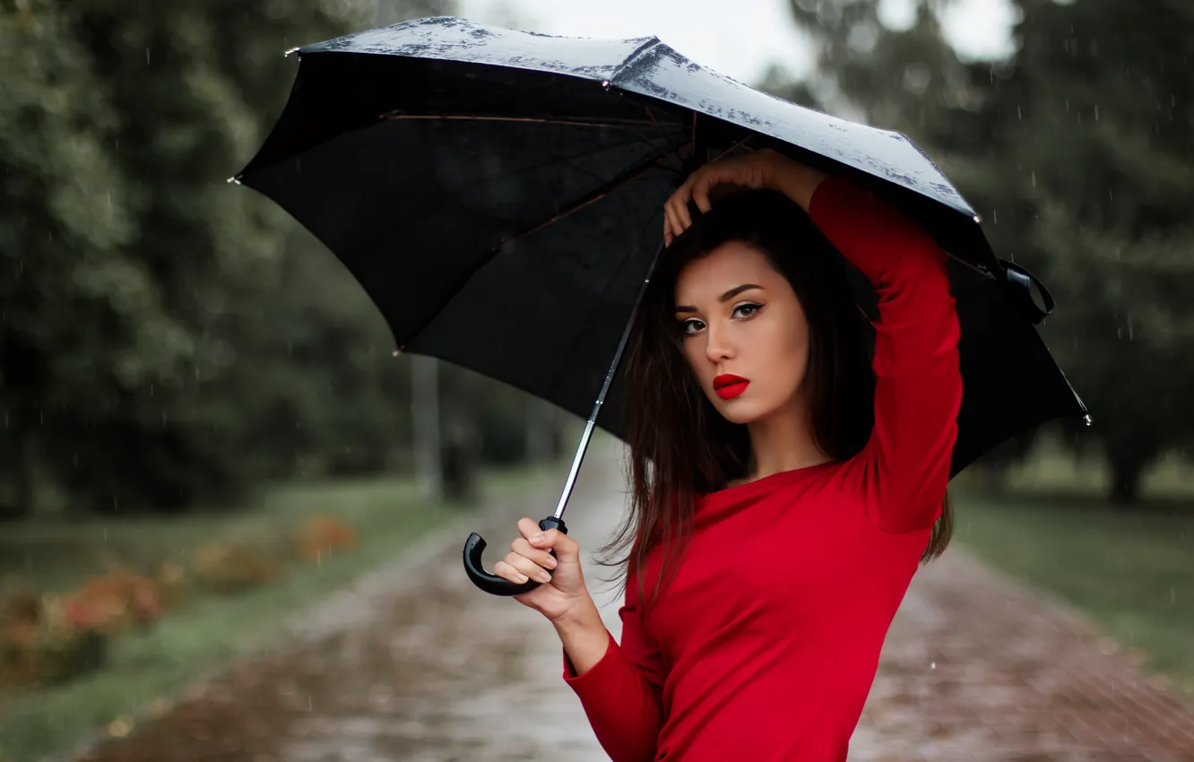 Фото обои девушка, зонтик, дождь, модель