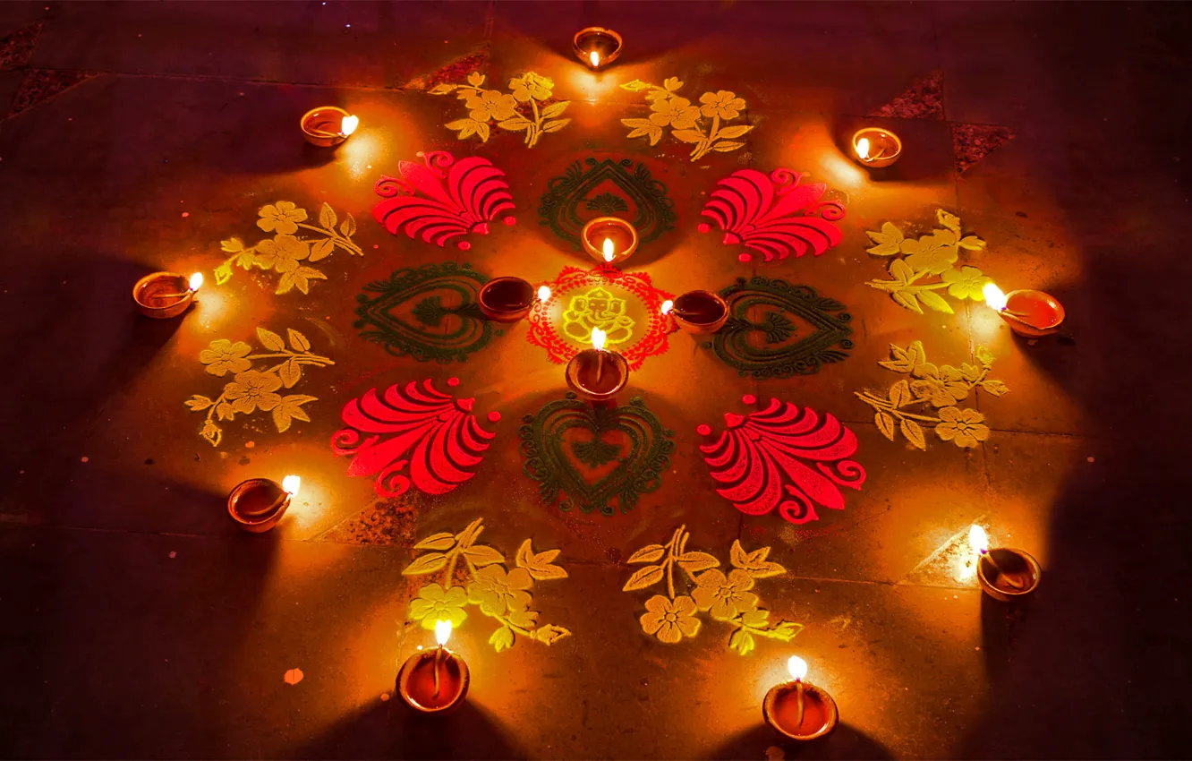 Фото обои узор, Индия, лампада, Diwali festival