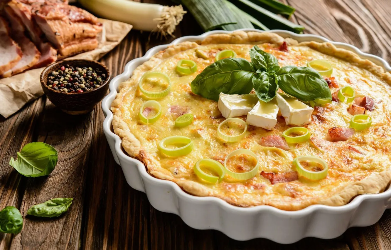 Фото обои зелень, лук, пирог, КиШ
