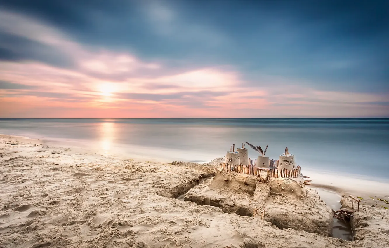 Фото обои песок, море, замок