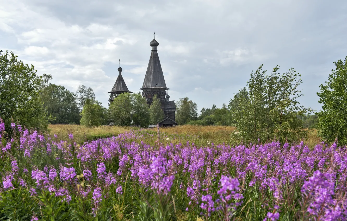 Фото обои пейзаж, природа, церковь, храм, православие, ленинградская область, гимрека
