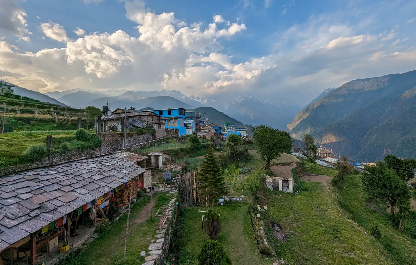 Фото обои горы, Непал, Nepal, Kathmandu, Катманду, Pixel 7 pro пример фото, деревня в горах, горное поселение