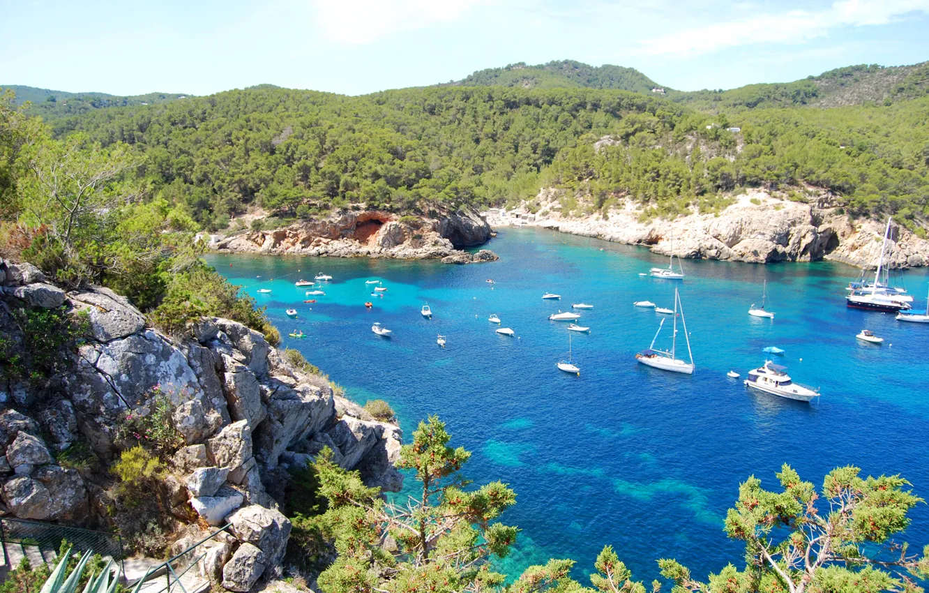 Фото обои бухта, яхты, Ибица, panoramas of Ibiza, San Miguel de Balansat