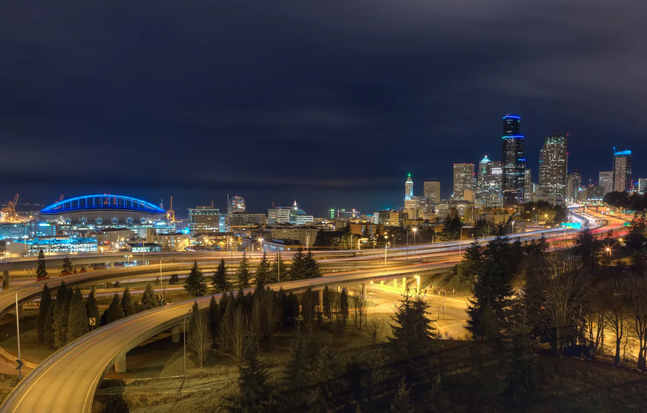Фото обои Сиэтл, США, ночной город, Seatle
