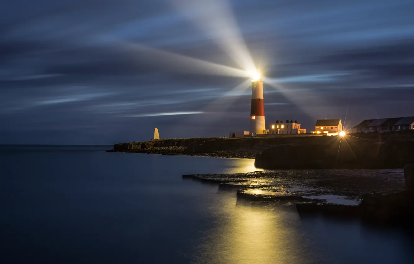 Фото обои огни, маяк, Великобритания, Dorset, Дорсет, Isle of Portland, Portland Bill Lighthouse