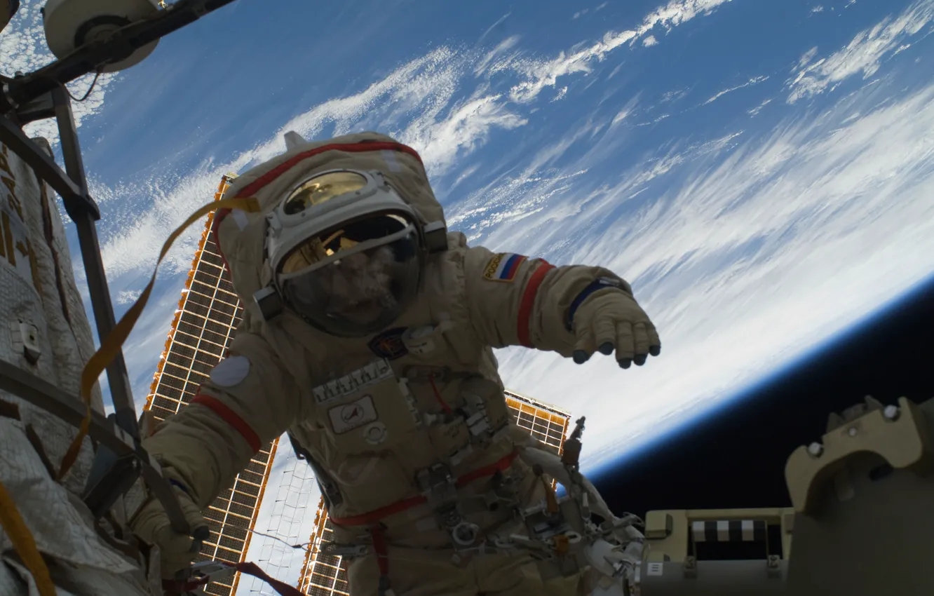 Фото обои космос, мкс, космонавт, россия