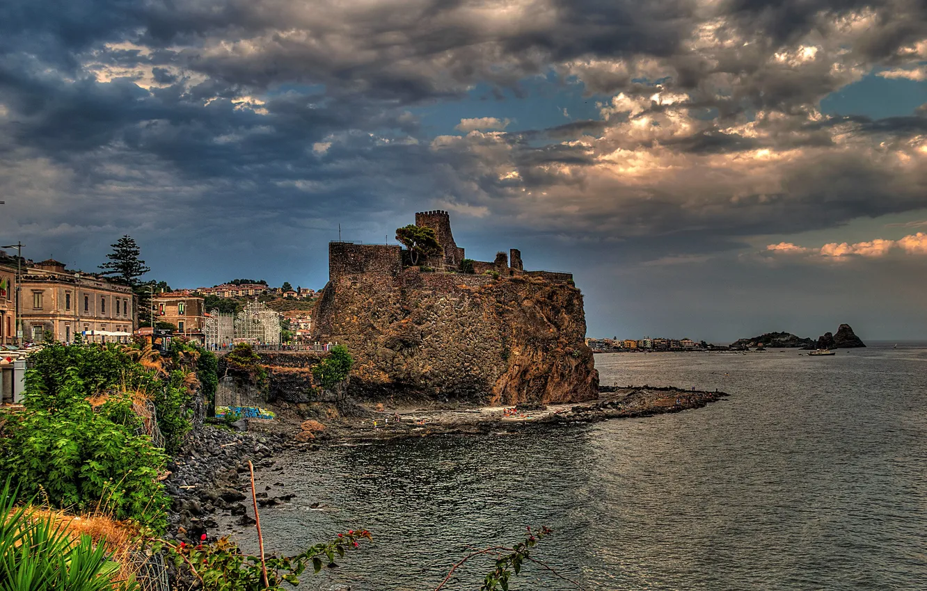 Фото обои скала, замок, побережье, Италия, набережная, Italy, Средиземное море, Sicily
