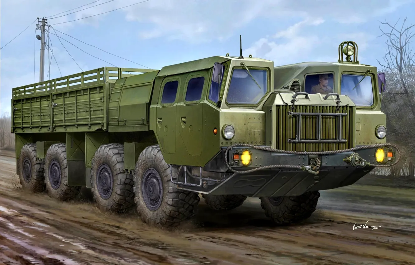 Фото обои Советский, тяжёлый, повышенной проходимости, Бортовой, МАЗ-7313, автомобиль-тягач