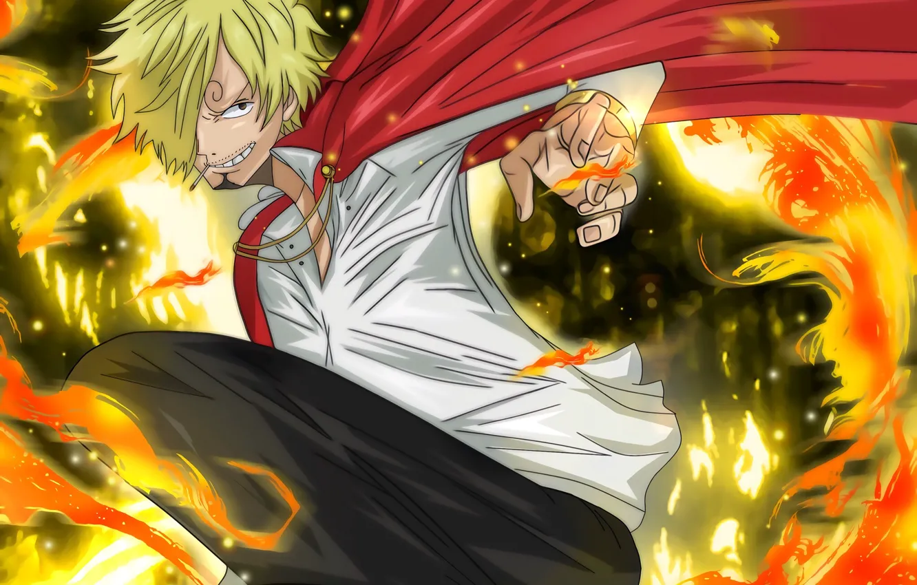 Фото обои огонь, парень, One Piece