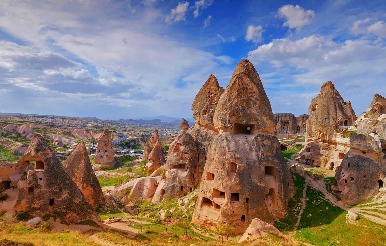Фото обои скалы, Турция, Каппадокия, Учисар