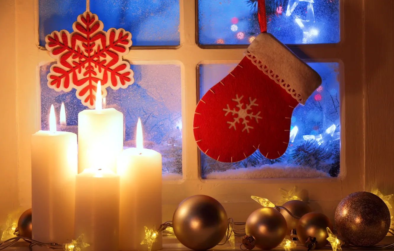 Фото обои зима, снег, Новый Год, Рождество, light, Christmas, window, Xmas