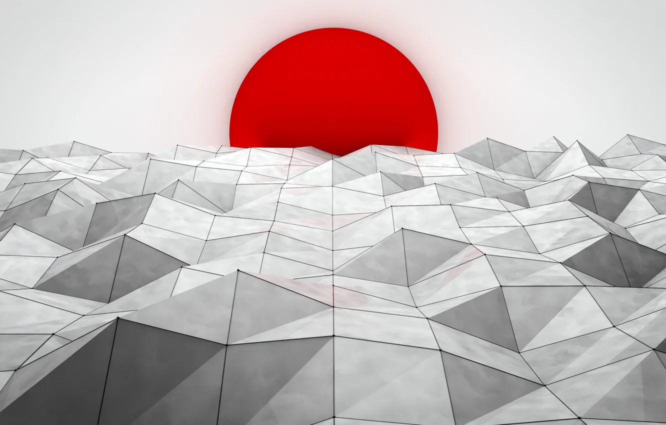 Фото обои солнце, линии, пейзаж, закат, треугольник, ребро