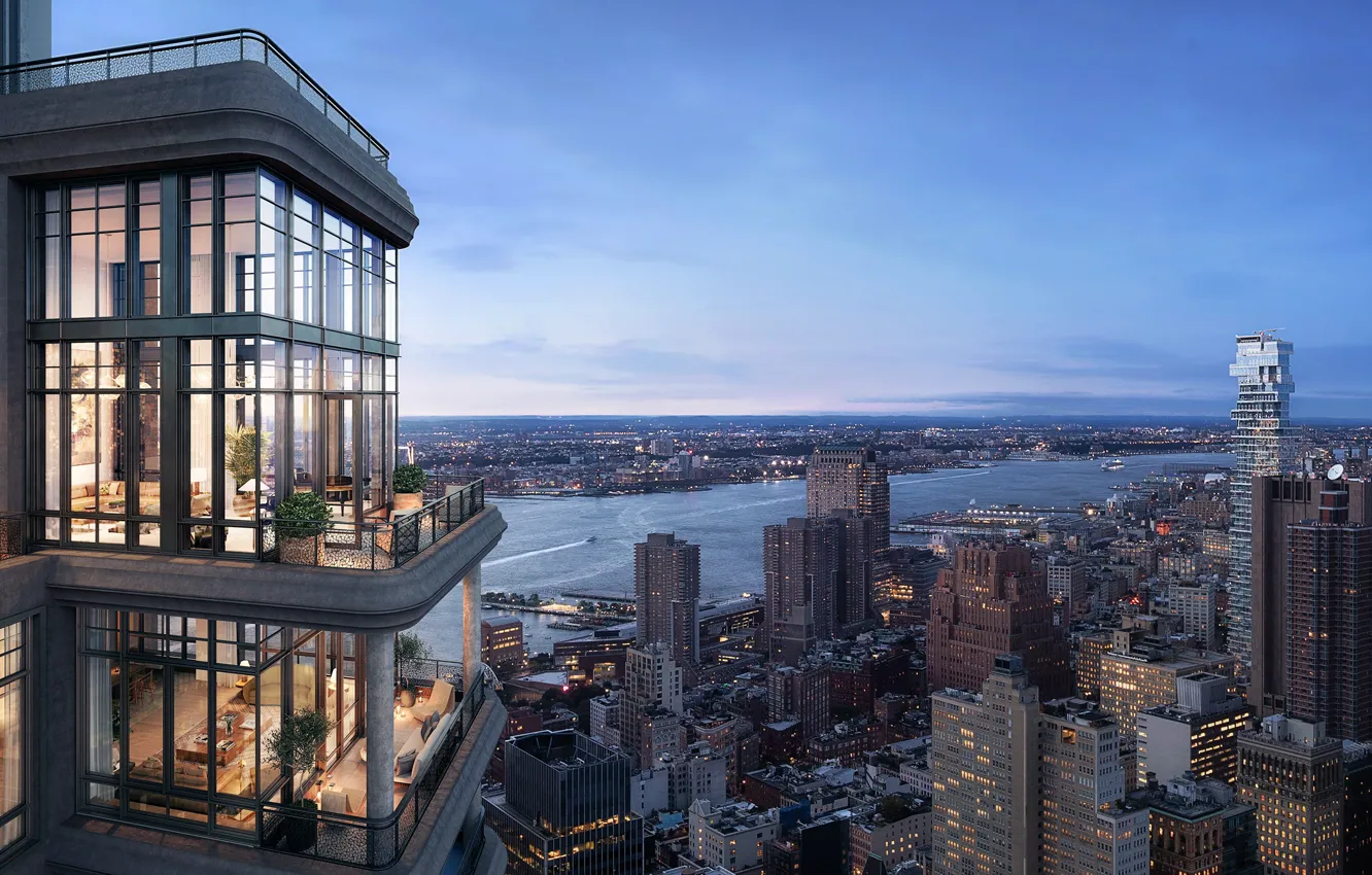 Фото обои город, огни, вечер, Нью Йорк, New York, 25 Park Row iin Financial District