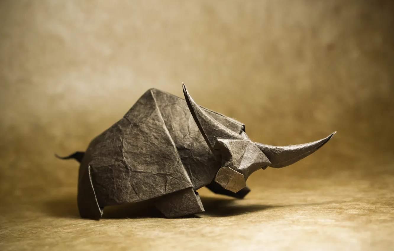 Фото обои рога, коричневый, horns, оригами, brown, origami, looking, buffalo