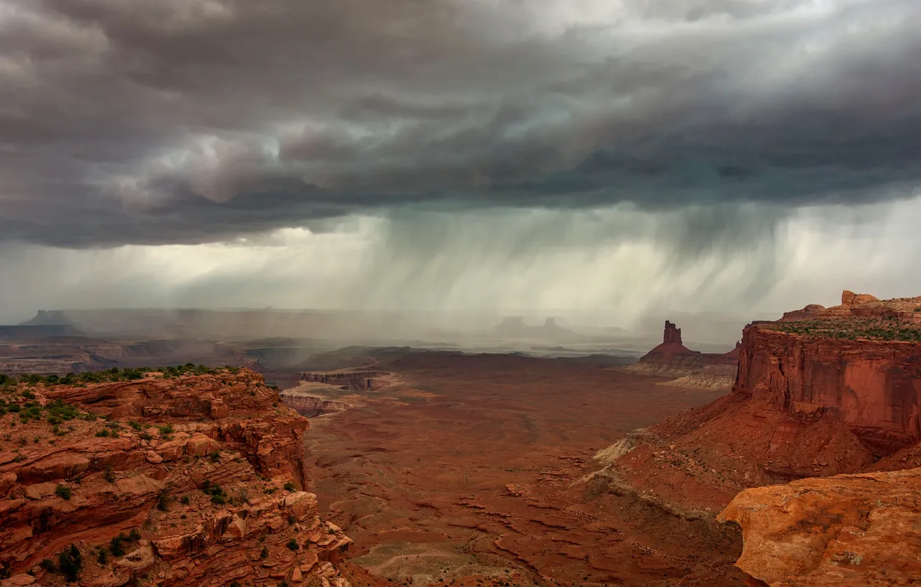 Фото обои тучи, шторм, каньон
