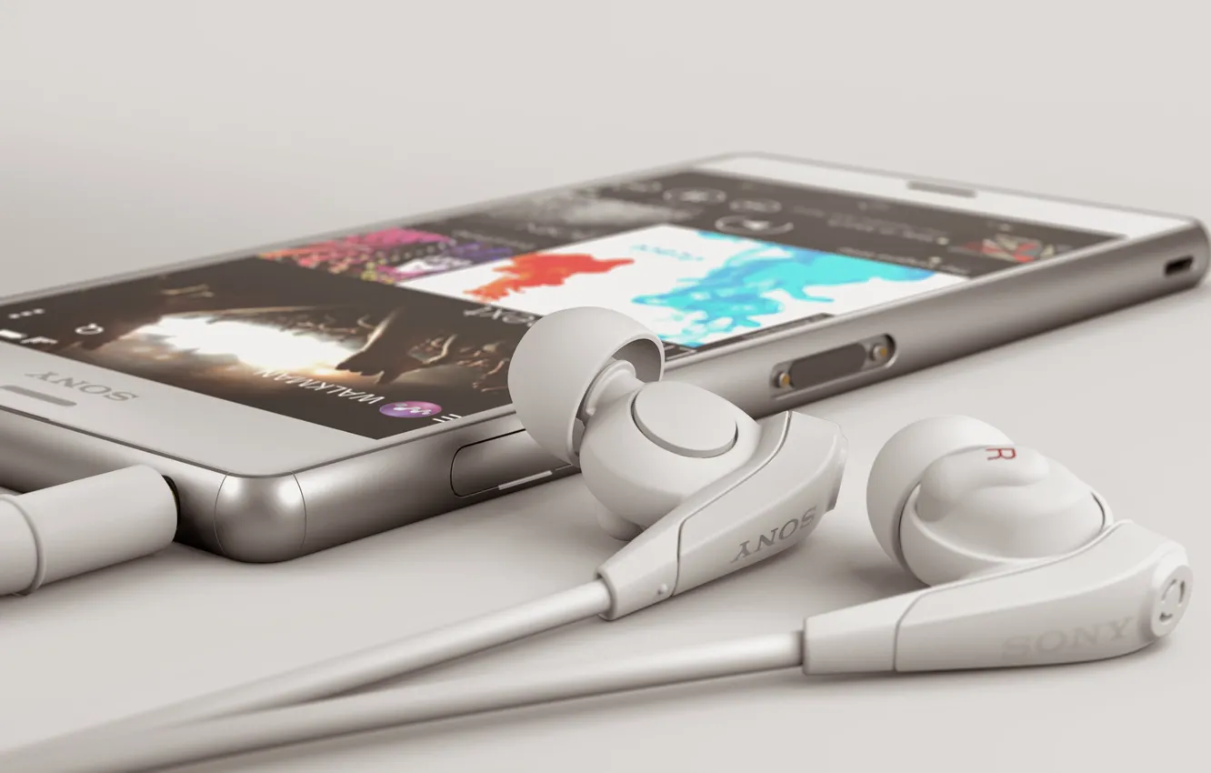 Фото обои Sony, White, Headphones, 2014, Xperia, Smartphone