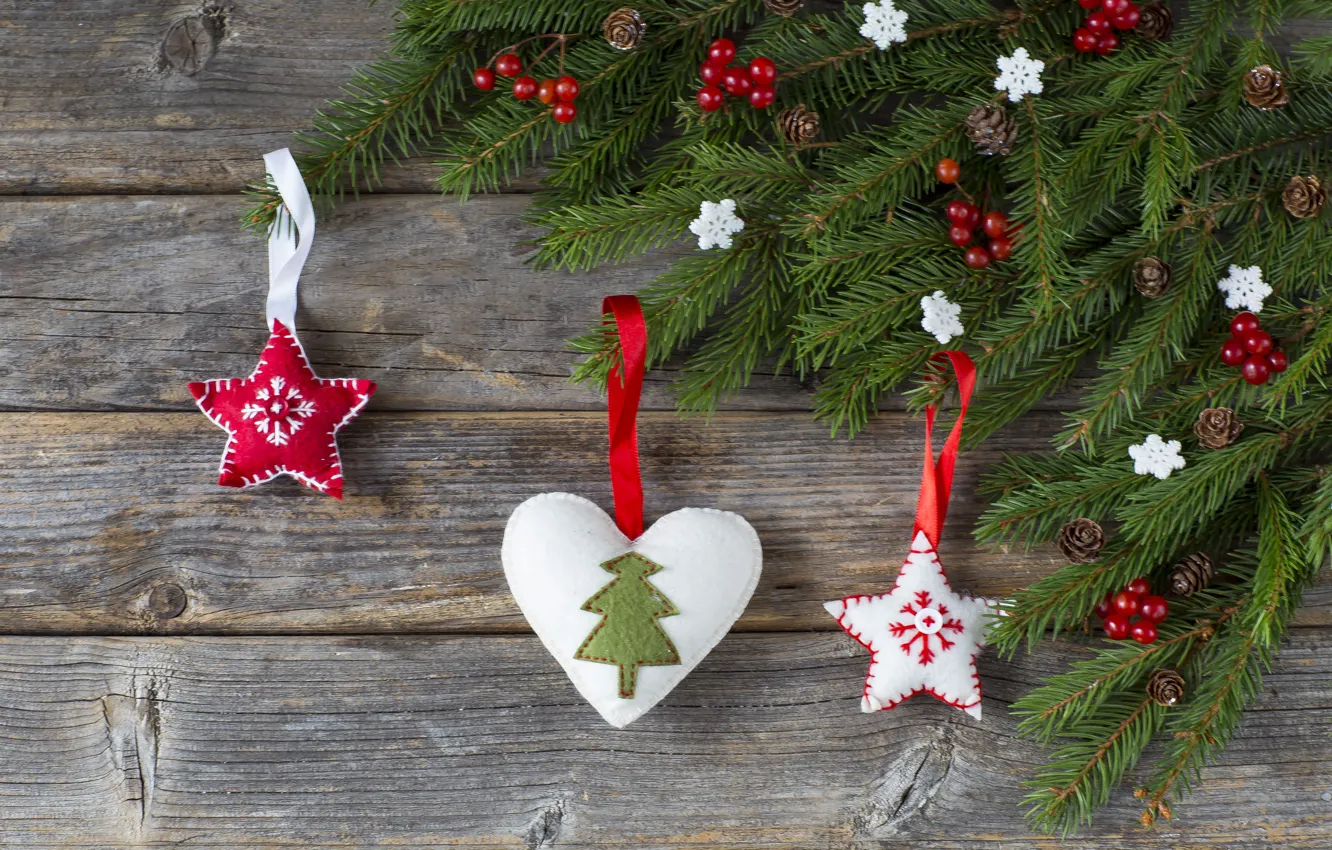 Фото обои украшения, шары, Новый Год, Рождество, christmas, balls, wood, hearts
