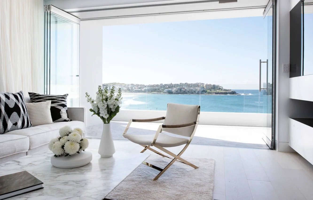Фото обои комната, интерьер, гостиная, светлая, вид на залив, Bondi Apartment, by Trend Constructions group