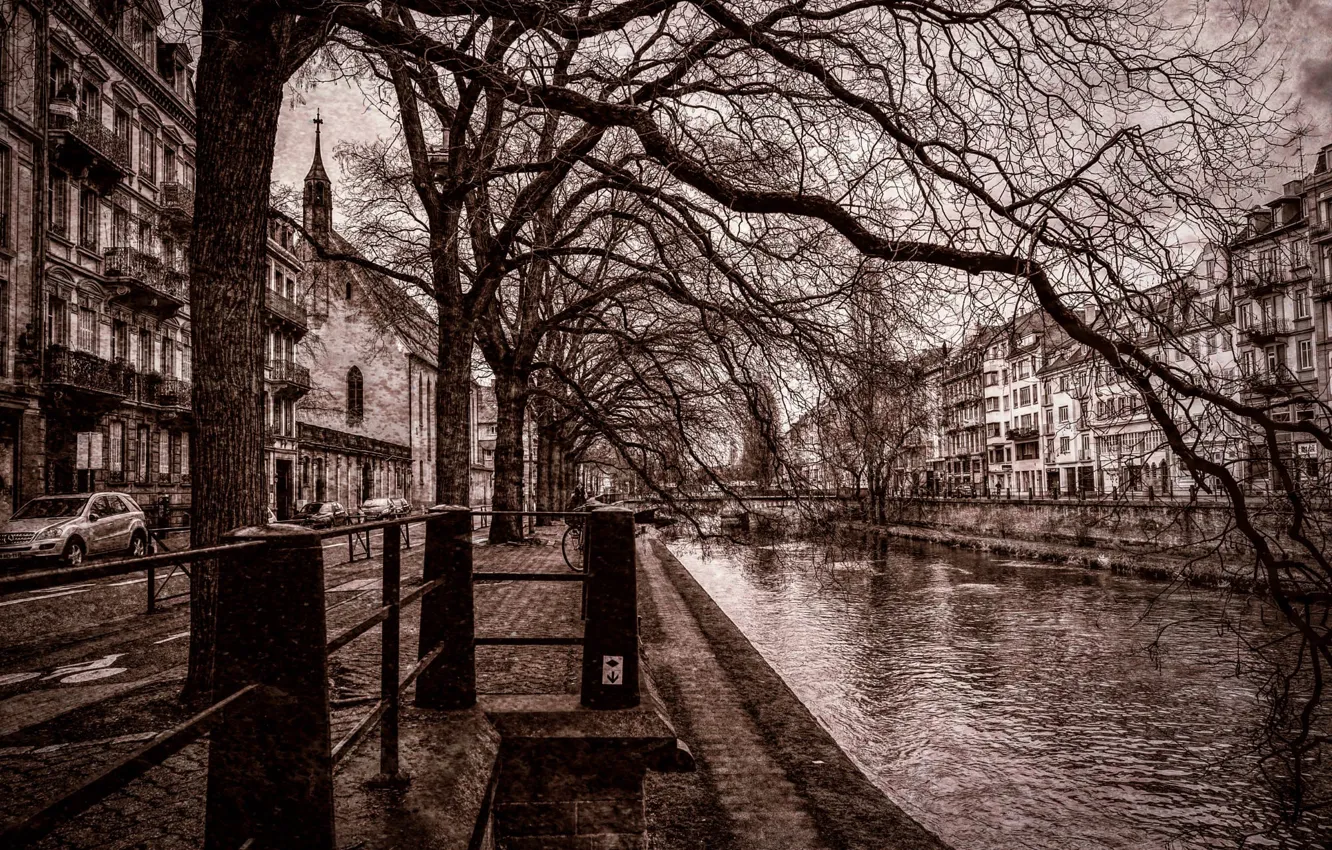 Фото обои река, Франция, Страсбург, Strasbourg, Иль, City sketches