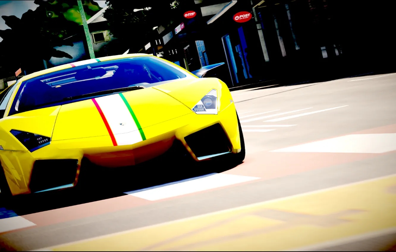 Фото обои Lamborghini, Reventon, game, Italia, The Crew, carro, amarela, faixas