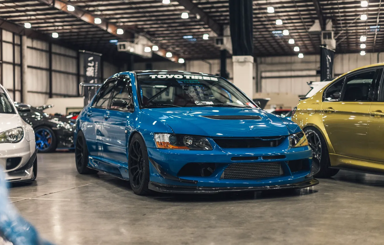 Фото обои mitsubishi, blue, lancer, evolution, stance, lancer evolution, StanceNation