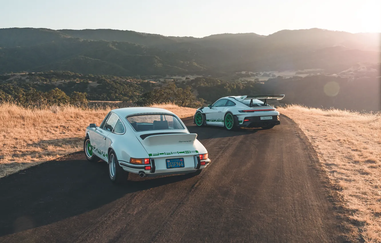 Фото обои 911, Porsche, порше, вид сзади, Porsche 911 GT3 RS, Porsche 911 Carrera RS, Tribute to …