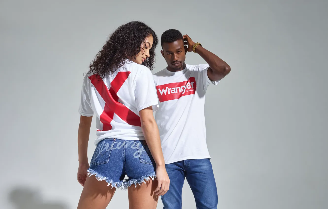 Фото обои девушка, парень, двое, хип-хоп, джинсовая ткань, Denim, hip hop, негр