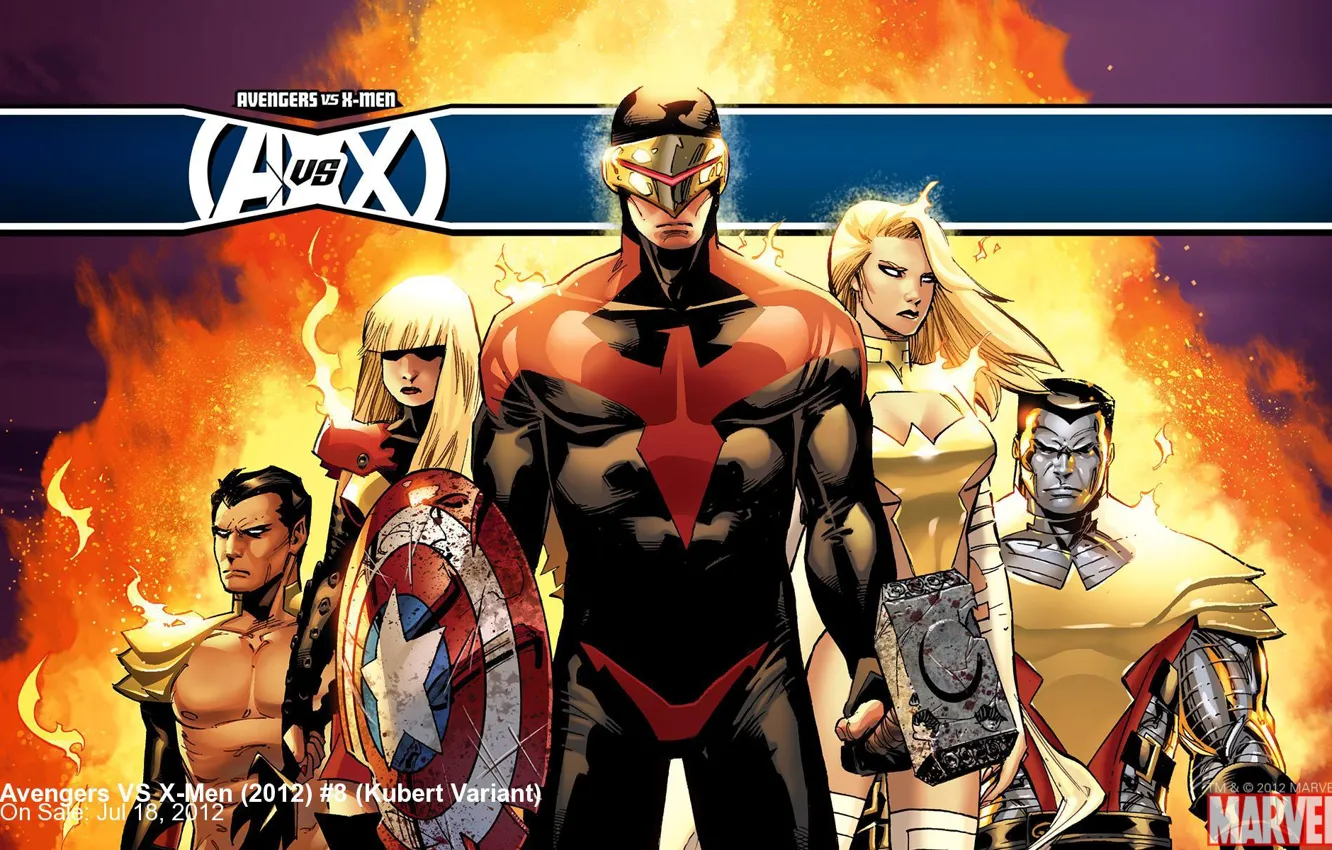 Фото обои мутанты, комикс, супергерои, colossus, cyclops, emma frost, Avengers vs X-Men, Люди Икс