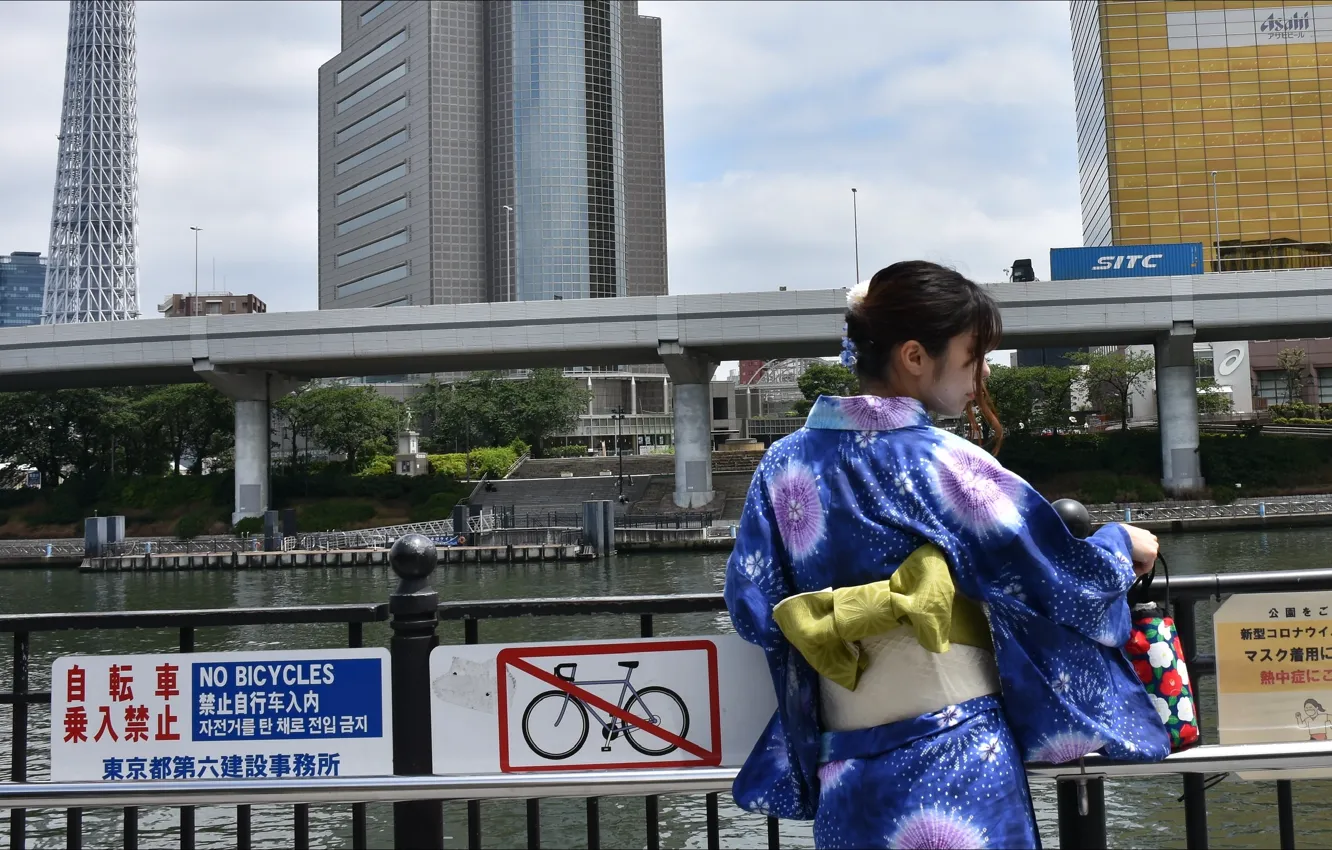 Фото обои City, Tokyo, bridge, ladies, information, good lack