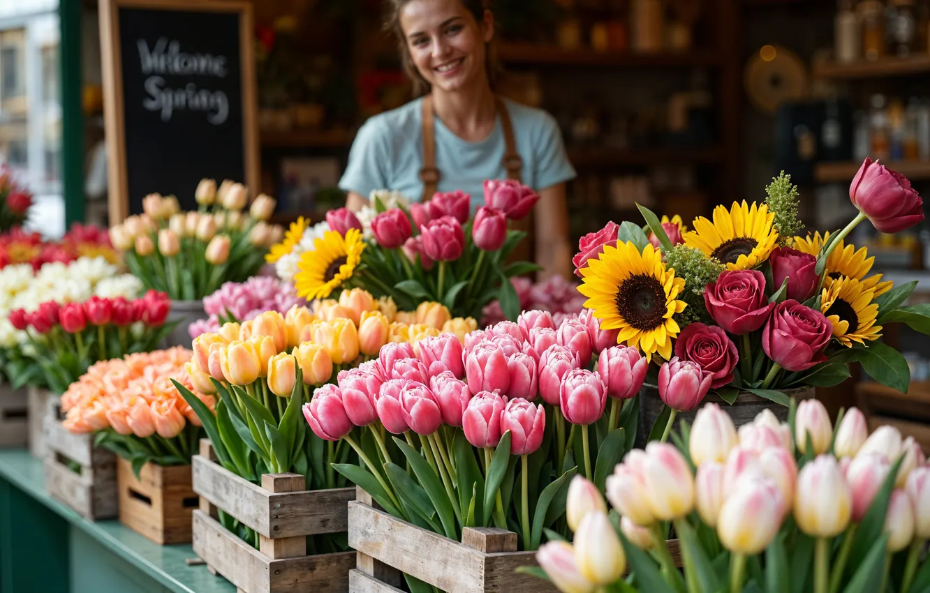 Фото обои цветы, весна, colorful, тюльпаны, blossom, welcome, flowers, tulips