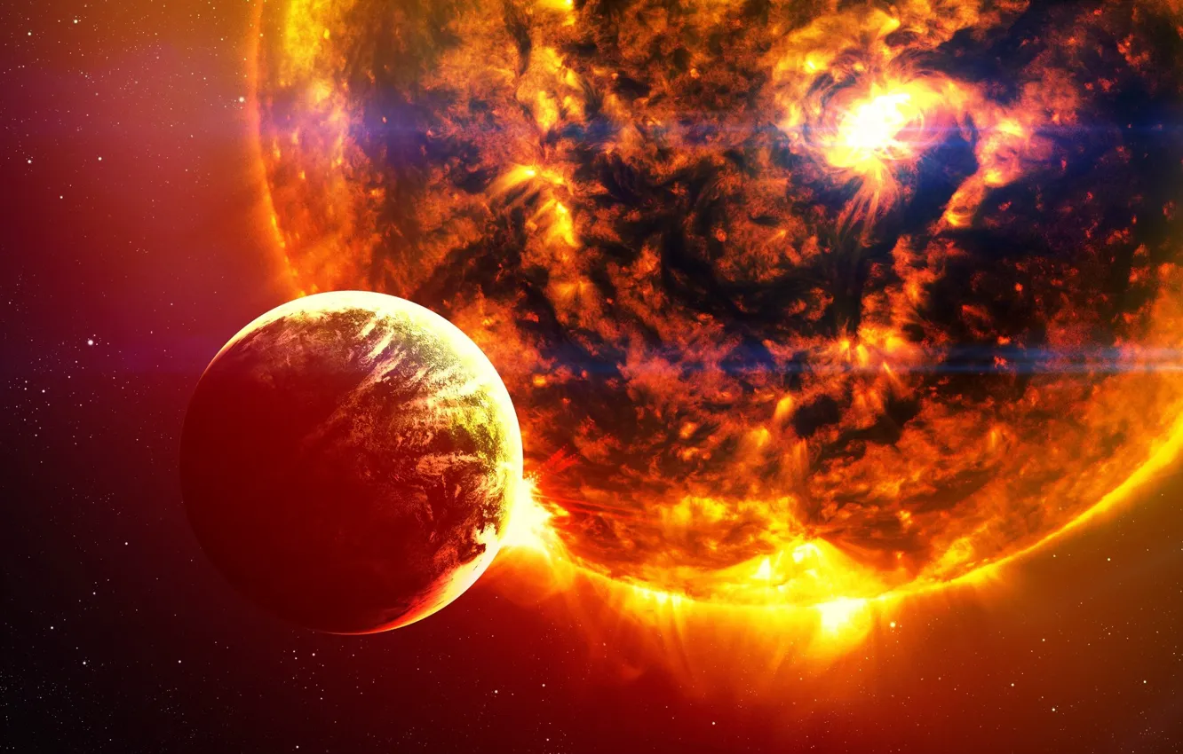 Фото обои Солнце, Планета, Космос, Звезда, Star, Арт, Конец, Space