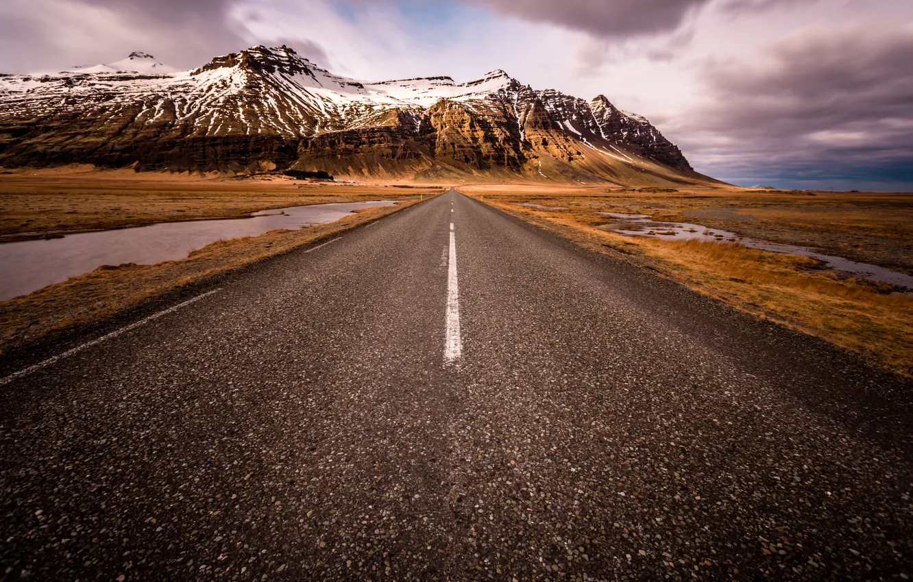 Фото обои дорога, снег, горы, Исландия, Auster-Skaftafellssysla, South Iceland, Scandinavia