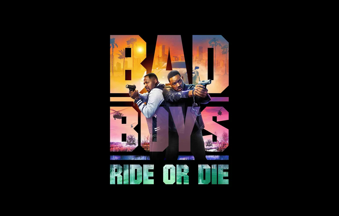 Фото обои Movies, Will Smith, Martin Lawrence, Black background, 2024 Movies, Movie poster, Bad Boys: Ride or …
